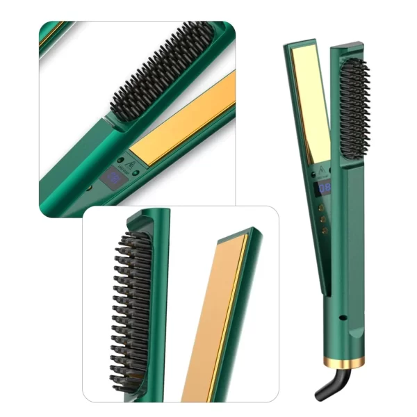 Essentials Multi-Function Hair Straightener Brush & Flat Iron - Green