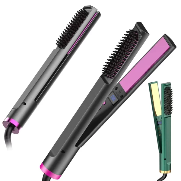 Essentials Multi-Function Hair Straightener Brush & Flat Iron - Purple & Green