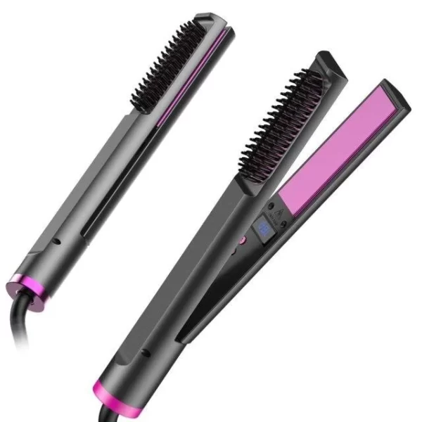 Essentials Multi-Function Hair Straightener Brush & Flat Iron - Purple