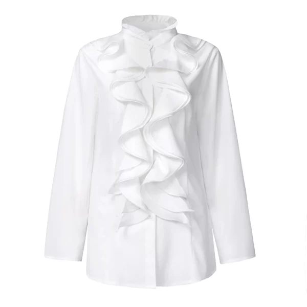 Essentials Fashionable Long Sleeve Ruffled Blouse Front View