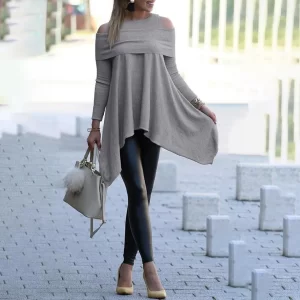Essentials Fashionable Off-Shoulder Asymmetrical Blouse - Gray