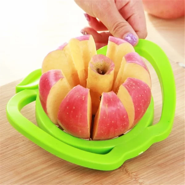 Essentials Kitchen Apple Shaped Fruit Slicer - Lime Green - Product in Use - Enlarged View