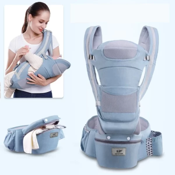 Essentials Portable Front-Facing Baby Carrier w/Storage Pouch | Things & Essentials | Harness - Gray w/Light Blue