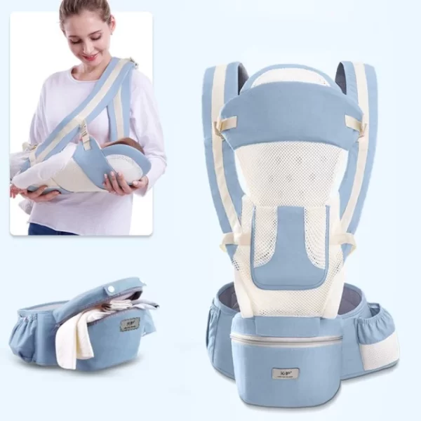 Essentials Portable Front-Facing Baby Carrier w/Storage Pouch | Things & Essentials | Harness - Light Blue & White