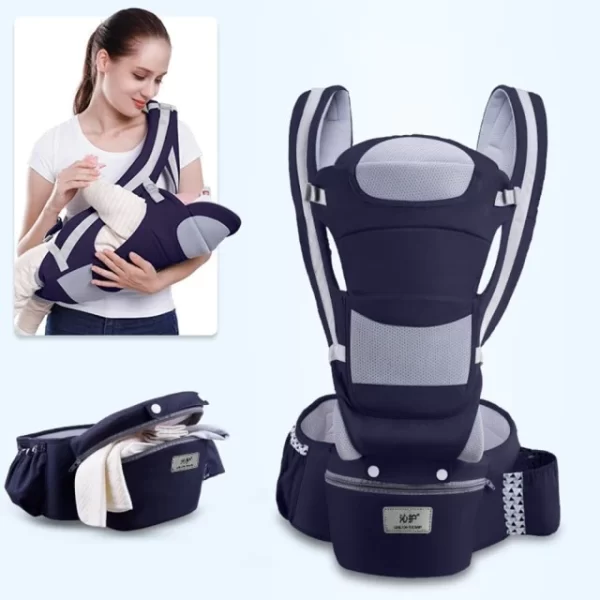Essentials Portable Front-Facing Baby Carrier w/Storage Pouch | Things & Essentials | Harness - Gray w/Light Blue