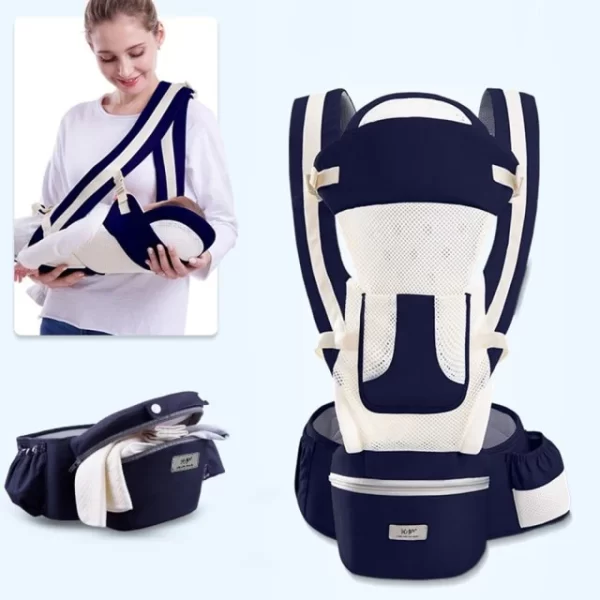 Essentials Portable Front-Facing Baby Carrier w/Storage Pouch | Things & Essentials | Harness - Navy Blue & White