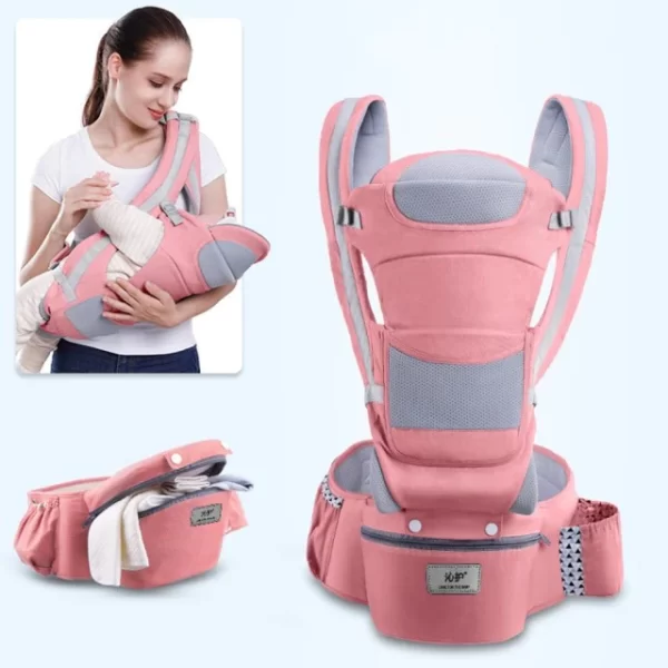 Essentials Portable Front-Facing Baby Carrier w/Storage Pouch | Things & Essentials | Harness - Pink & Gray