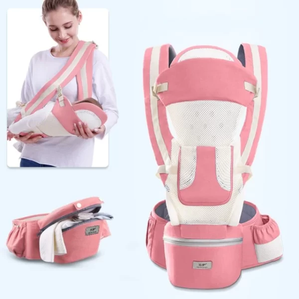 Essentials Portable Front-Facing Baby Carrier w/Storage Pouch | Things & Essentials | Harness - Pink & White