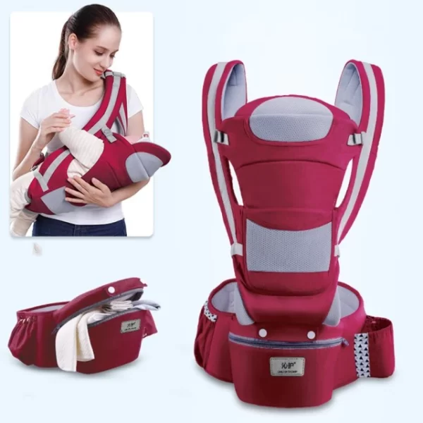 Essentials Portable Front-Facing Baby Carrier w/Storage Pouch | Things & Essentials | Harness - Burgundy & Gray