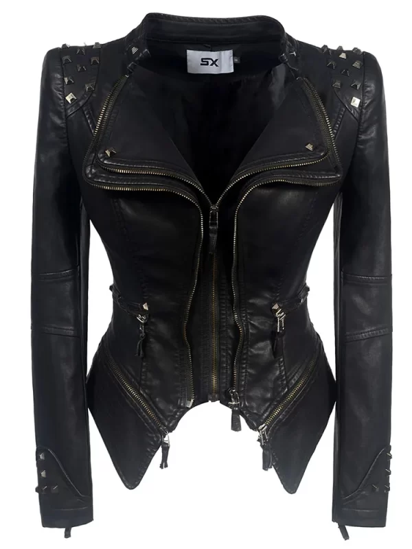 Essentials SX Women's Rivet Punk Style Jacket - Black Leather