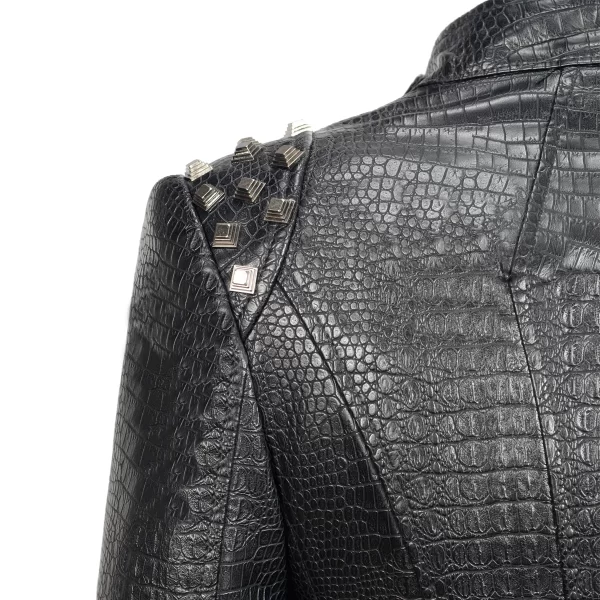Essentials SX Women's Rivet Punk Style Jacket - Black Textured Leather Back Top Rivet View