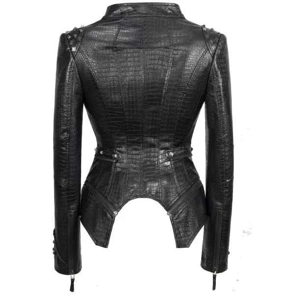 Essentials SX Women's Rivet Punk Style Jacket - Black Textured Leather Back View