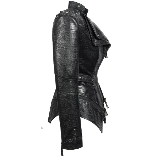 Essentials SX Women's Rivet Punk Style Jacket - Black Textured Leather Side View
