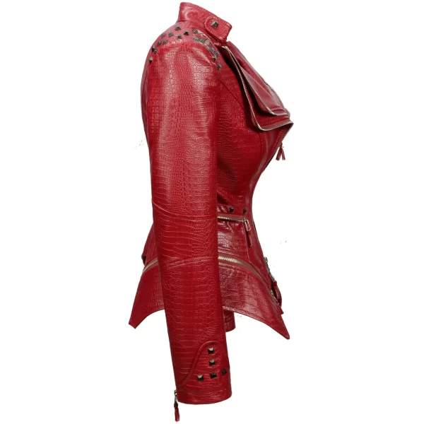 Essentials SX Women's Rivet Punk Style Jacket - Dark Red Leather Side View