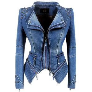 Essentials SX Women's Rivet Punk Style Jacket - Denim