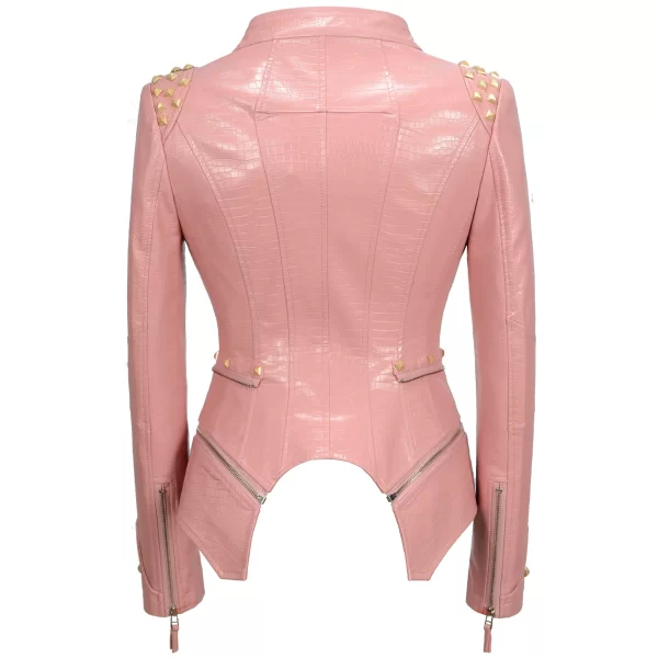 Essentials SX Women's Rivet Punk Style Jacket - Pink Leather Back View