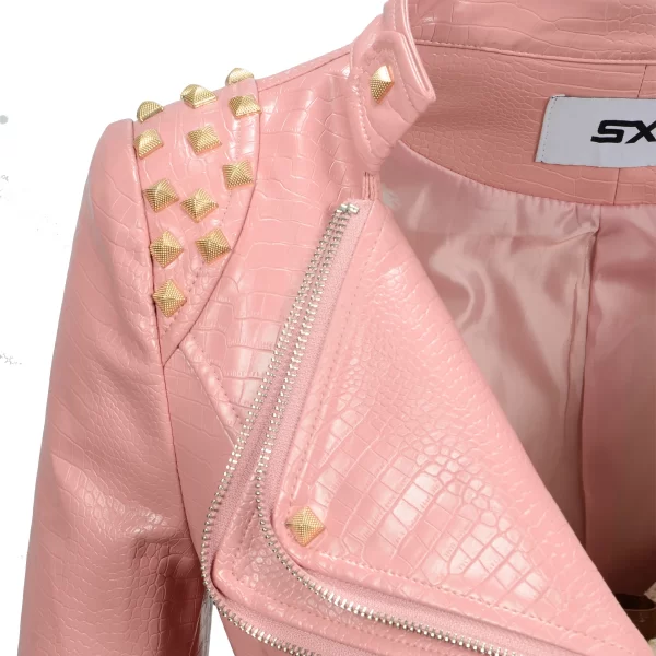 Essentials SX Women's Rivet Punk Style Jacket - Pink Rivet Top View