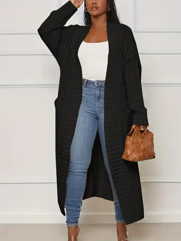 Essentials Stylish Long-Sleeve Full-Length Cardigan Sweater - Black