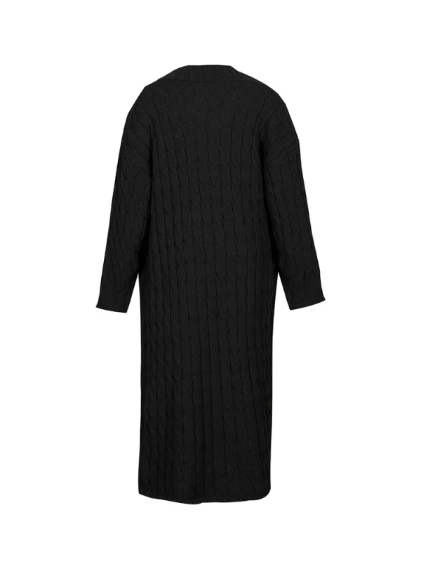 Essentials Stylish Long-Sleeve Full-Length Cardigan Sweater - Black - Back View