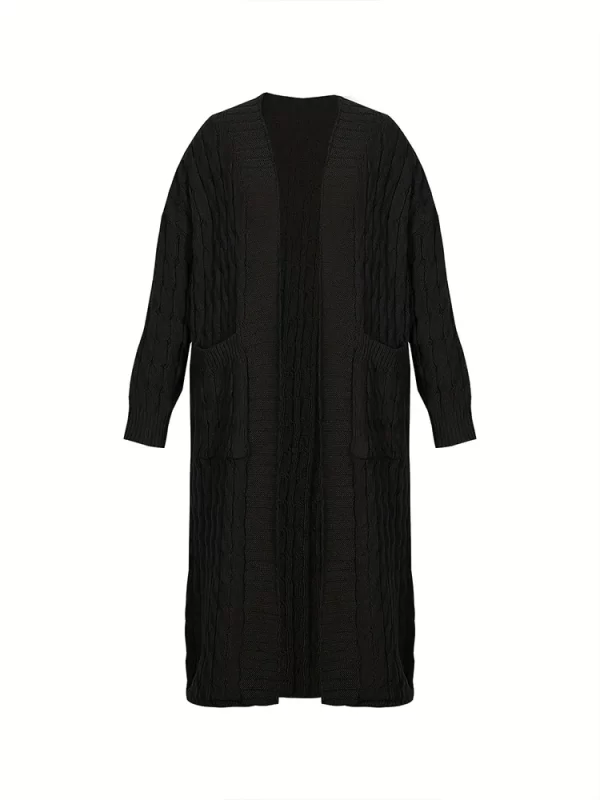 Essentials Stylish Long-Sleeve Full-Length Cardigan Sweater - Black - Front View