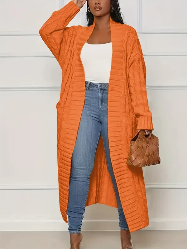 Essentials Stylish Long-Sleeve Full-Length Cardigan Sweater - Burnt Orange