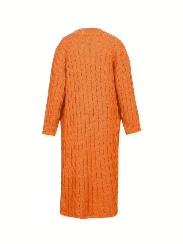 Essentials Stylish Long-Sleeve Full-Length Cardigan Sweater - Burnt Orange - Back View