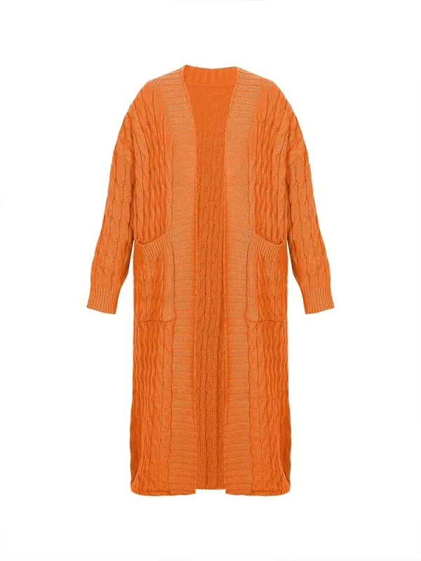 Essentials Stylish Long-Sleeve Full-Length Cardigan Sweater - Burnt Orange - Front View
