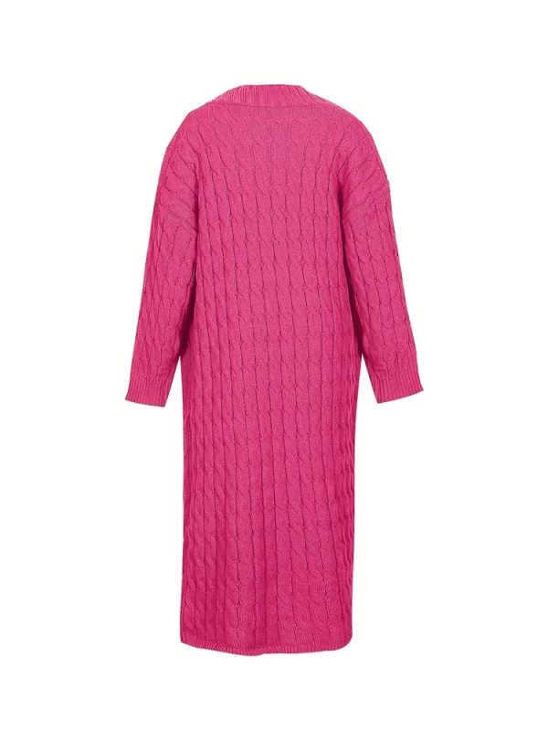Essentials Stylish Long-Sleeve Full-Length Cardigan Sweater - Fuchsia - Back View