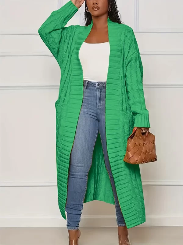 Essentials Stylish Long-Sleeve Full-Length Cardigan Sweater - Green