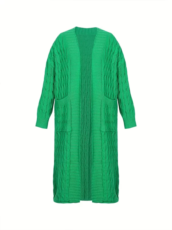 Essentials Stylish Long-Sleeve Full-Length Cardigan Sweater - Green - Front View