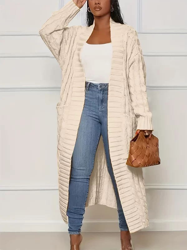 Essentials Stylish Long-Sleeve Full-Length Cardigan Sweater - Ivory