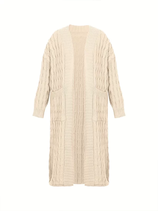 Essentials Stylish Long-Sleeve Full-Length Cardigan Sweater - Ivory - Front View