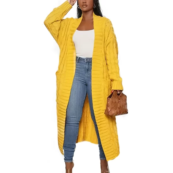 Essentials Stylish Long-Sleeve Full-Length Cardigan Sweater - Mustard Yellow