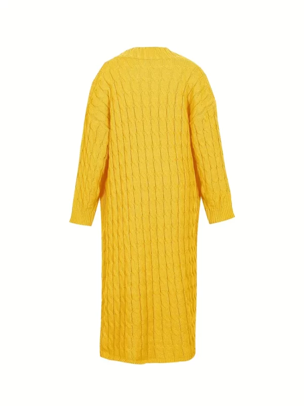 Essentials Stylish Long-Sleeve Full-Length Cardigan Sweater - Mustard Yellow - Back View