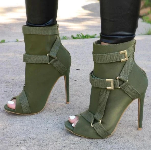 Essentials Women's Buckle Style Open-Toe Ankle Boots | Things & Essentials™ | Fashionable - Green