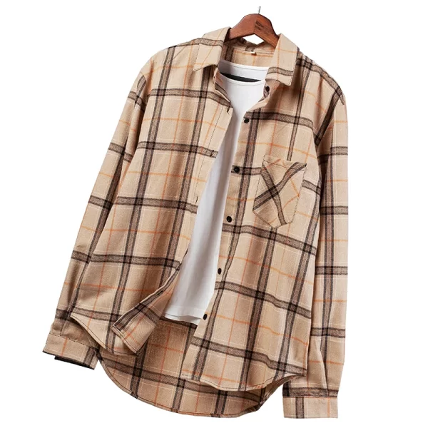 Essentials Women's Casual Style Long Sleeve Plaid Shirt - Beige