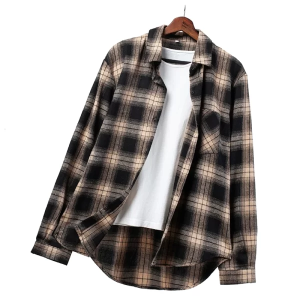 Essentials Women's Casual Style Long Sleeve Plaid Shirt - Black & Ivory