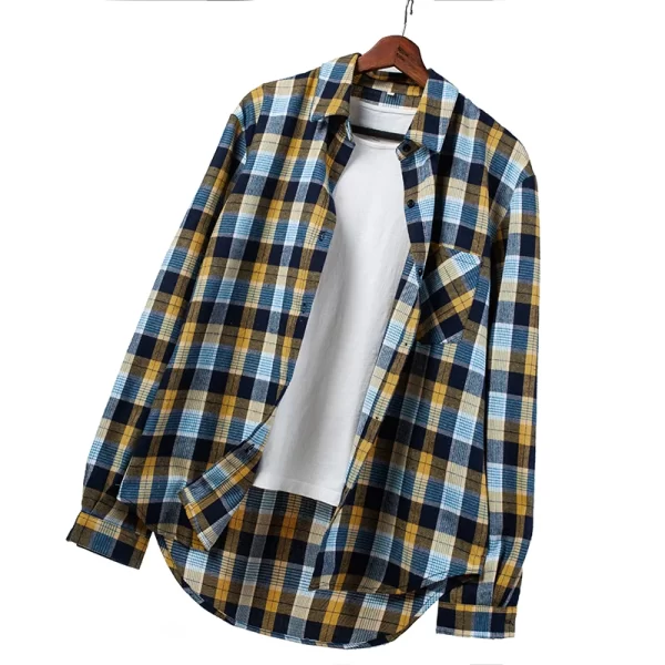 Essentials Women's Casual Style Long Sleeve Plaid Shirt - Blue Mustard Yellow