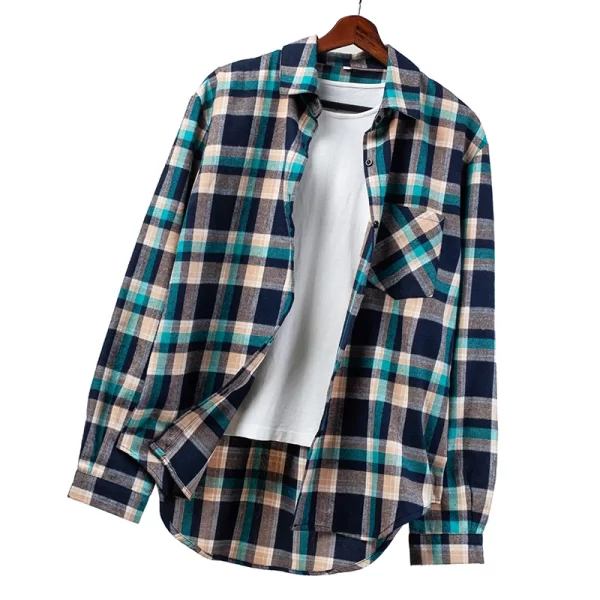 Essentials Women's Casual Style Long Sleeve Plaid Shirt - Blue Turquoise