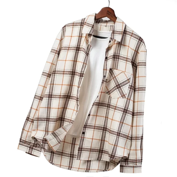 Essentials Women's Casual Style Long Sleeve Plaid Shirt - Ivory