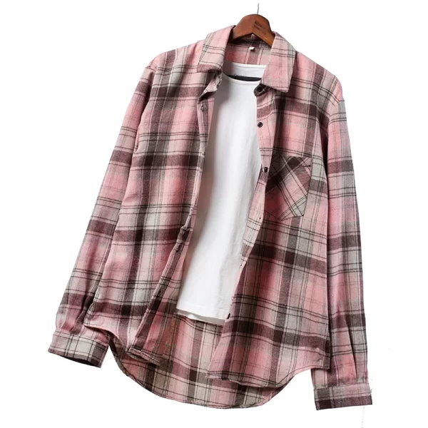 Essentials Women's Casual Style Long Sleeve Plaid Shirt - Light Pink