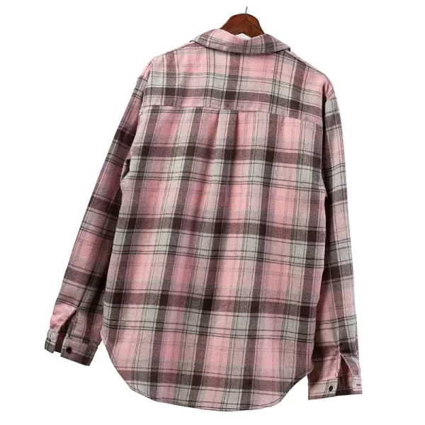 Essentials Women's Casual Style Long Sleeve Plaid Shirt - Light Pink Back View