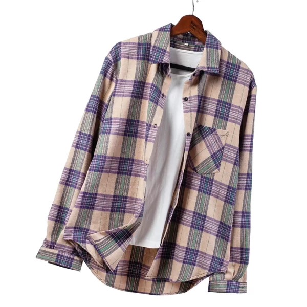 Essentials Women's Casual Style Long Sleeve Plaid Shirt - Tan