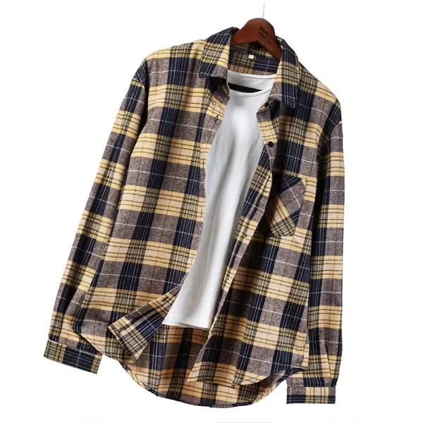 Essentials Women's Casual Style Long Sleeve Plaid Shirt - Yellow & Gray