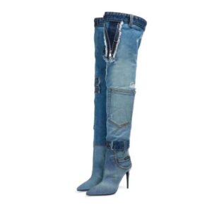 Essentials Women's Denim Jean Knee High Boots