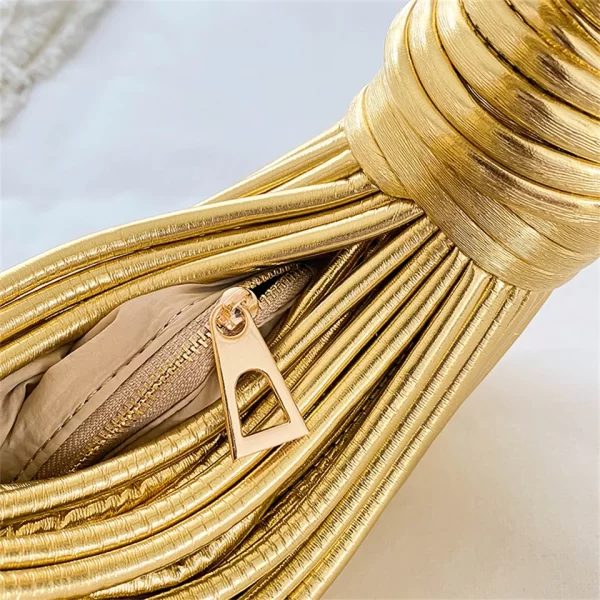 Essentials Women's Elegant Hand Woven Rope Style Purse - Gold Zipper Closure View