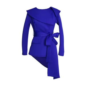 Essentials Women's Elegant Irregular Asymmetrical Top - Royal Blue - Front View