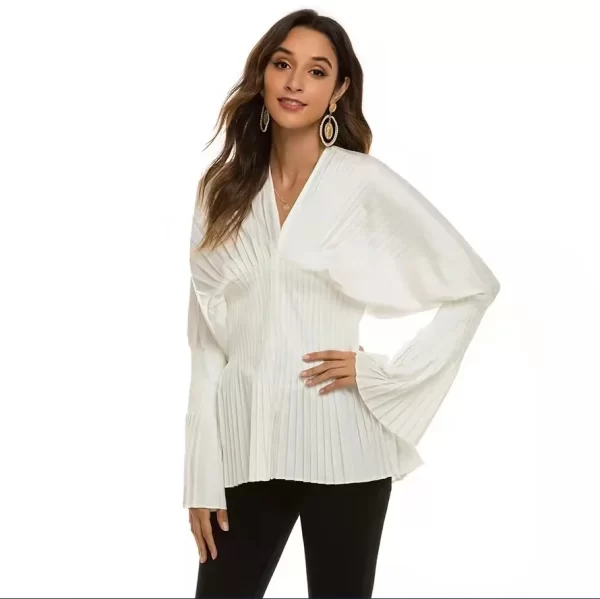 Essentials Women's Fashionable Pleated V-neck Blouse