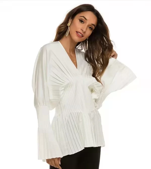 Essentials Women's Fashionable Pleated V-neck Blouse