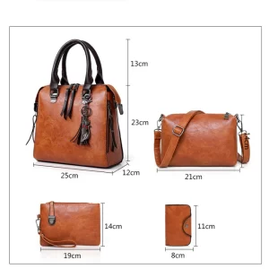 Essentials Women's Faux Leather 4PC Handbag Set measurements of each item
